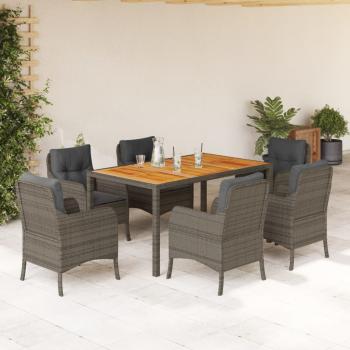 ARDEBO.de - 7-tlg. Garten-Essgruppe mit Kissen Grau Poly Rattan