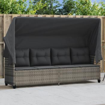 ARDEBO.de - Sonnenliege mit Dach und Kissen Grau Poly Rattan