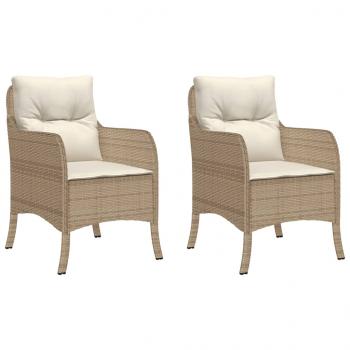 ARDEBO.de - Gartenstühle mit Kissen 2 Stk. Beige Poly Rattan