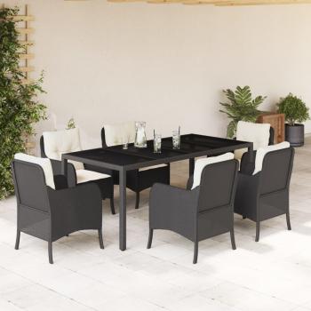 ARDEBO.de - 7-tlg. Garten-Essgruppe mit Kissen Schwarz Poly Rattan