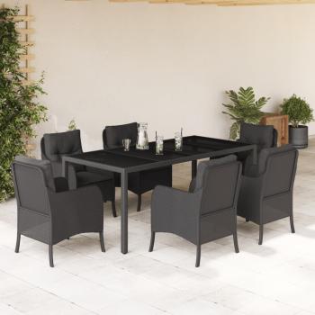 ARDEBO.de - 7-tlg. Garten-Essgruppe mit Kissen Schwarz Poly Rattan