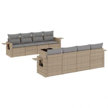 9-tlg. Garten-Sofagarnitur mit Kissen Beige Poly Rattan