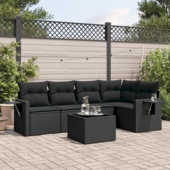 ARDEBO.de - 6-tlg. Garten-Sofagarnitur mit Kissen Schwarz Poly Rattan