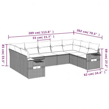 9-tlg. Garten-Sofagarnitur mit Kissen Grau Poly Rattan