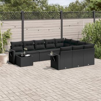 ARDEBO.de - 11-tlg. Garten-Sofagarnitur mit Kissen Schwarz Poly Rattan