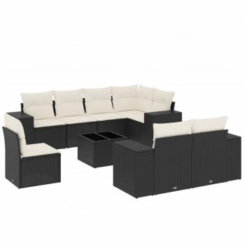 9-tlg. Garten-Sofagarnitur mit Kissen Schwarz Poly Rattan