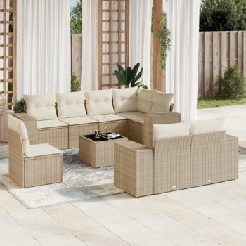 ARDEBO.de - 9-tlg. Garten-Sofagarnitur mit Kissen Beige Poly Rattan