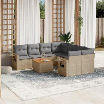 ARDEBO.de - 9-tlg. Garten-Sofagarnitur mit Kissen Beige Poly Rattan