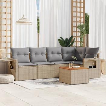 ARDEBO.de - 6-tlg. Garten-Sofagarnitur mit Kissen Beige Poly Rattan