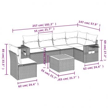 7-tlg. Garten-Sofagarnitur mit Kissen Beige Poly Rattan