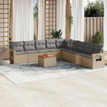 ARDEBO.de - 10-tlg. Garten-Sofagarnitur mit Kissen Beige Poly Rattan