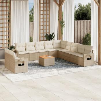 ARDEBO.de - 12-tlg. Garten-Sofagarnitur mit Kissen Beige Poly Rattan