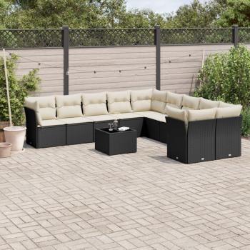 ARDEBO.de - 11-tlg. Garten-Sofagarnitur mit Kissen Schwarz Poly Rattan