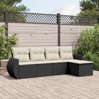 ARDEBO.de - 5-tlg. Garten-Sofagarnitur mit Kissen Schwarz Poly Rattan