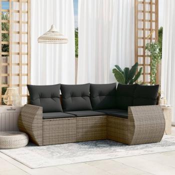 ARDEBO.de - 4-tlg. Garten-Sofagarnitur mit Kissen Grau Poly Rattan