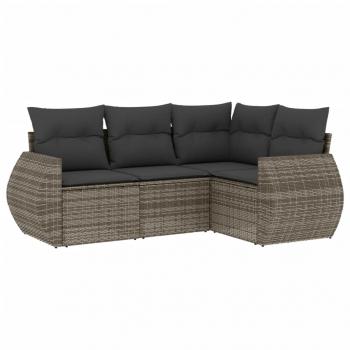 4-tlg. Garten-Sofagarnitur mit Kissen Grau Poly Rattan