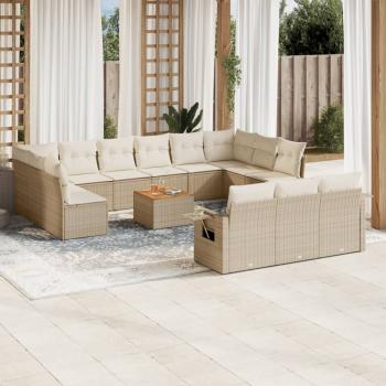 ARDEBO.de - 14-tlg. Garten-Sofagarnitur mit Kissen Beige Poly Rattan