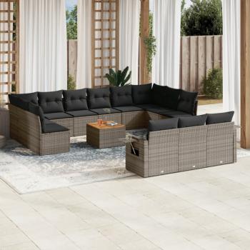 ARDEBO.de - 14-tlg. Garten-Sofagarnitur mit Kissen Grau Poly Rattan