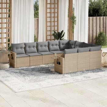 ARDEBO.de - 10-tlg. Garten-Sofagarnitur mit Kissen Beige Poly Rattan