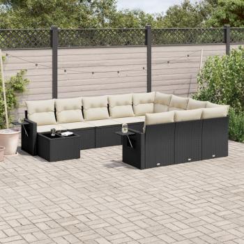 ARDEBO.de - 11-tlg. Garten-Sofagarnitur mit Kissen Schwarz Poly Rattan