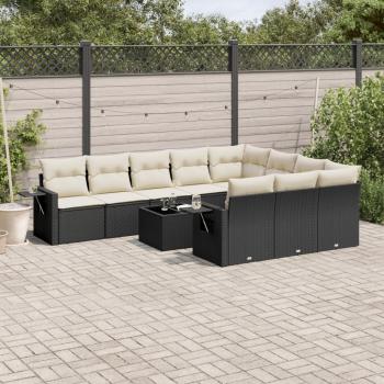 ARDEBO.de - 11-tlg. Garten-Sofagarnitur mit Kissen Schwarz Poly Rattan