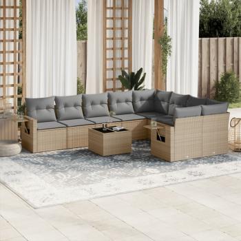 ARDEBO.de - 10-tlg. Garten-Sofagarnitur mit Kissen Beige Poly Rattan