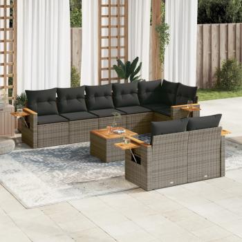 ARDEBO.de - 9-tlg. Garten-Sofagarnitur mit Kissen Grau Poly Rattan