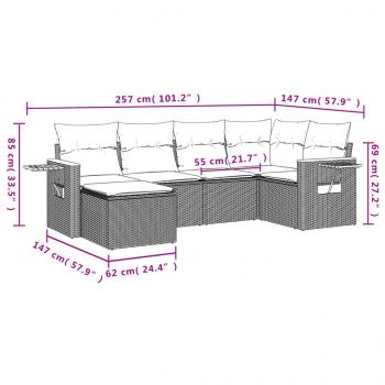 6-tlg. Garten-Sofagarnitur mit Kissen Grau Poly Rattan