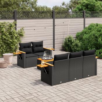 ARDEBO.de - 6-tlg. Garten-Sofagarnitur mit Kissen Schwarz Poly Rattan