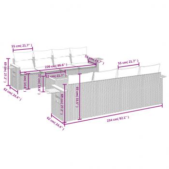 9-tlg. Garten-Sofagarnitur mit Kissen Beige Poly Rattan