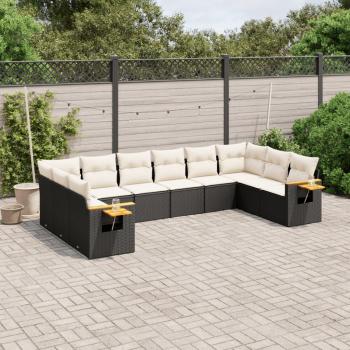 ARDEBO.de - 10-tlg. Garten-Sofagarnitur mit Kissen Schwarz Poly Rattan