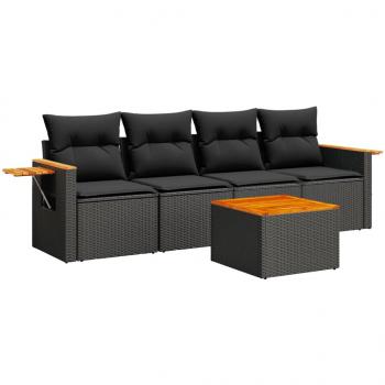 5-tlg. Garten-Sofagarnitur mit Kissen Schwarz Poly Rattan