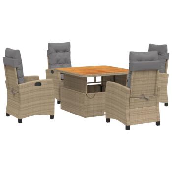 5-tlg. Garten-Essgruppe mit Kissen Beige Poly Rattan