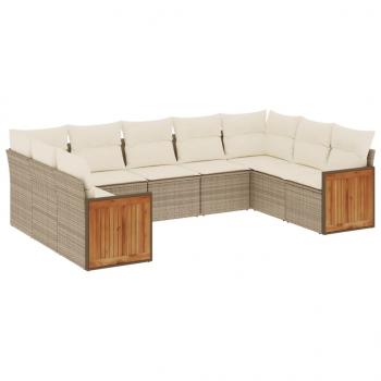 9-tlg. Garten-Sofagarnitur mit Kissen Grau Poly Rattan