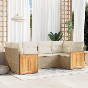 ARDEBO.de - 6-tlg. Garten-Sofagarnitur mit Kissen Beige Poly Rattan