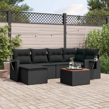 ARDEBO.de - 7-tlg. Garten-Sofagarnitur mit Kissen Schwarz Poly Rattan