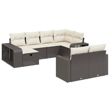 10-tlg. Garten-Sofagarnitur mit Kissen Schwarz Poly Rattan