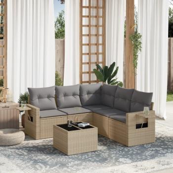 ARDEBO.de - 6-tlg. Garten-Sofagarnitur mit Kissen Beige Poly Rattan