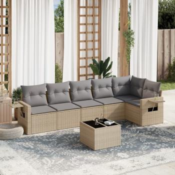 ARDEBO.de - 7-tlg. Garten-Sofagarnitur mit Kissen Beige Poly Rattan