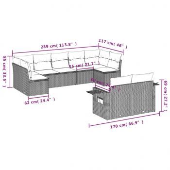 9-tlg. Garten-Sofagarnitur mit Kissen Beige Poly Rattan