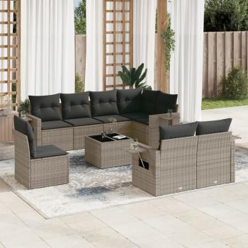 ARDEBO.de - 9-tlg. Garten-Sofagarnitur mit Kissen Grau Poly Rattan