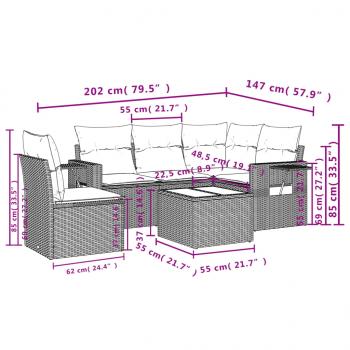 6-tlg. Garten-Sofagarnitur mit Kissen Grau Poly Rattan