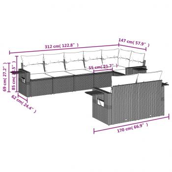 8-tlg. Garten-Sofagarnitur mit Kissen Schwarz Poly Rattan