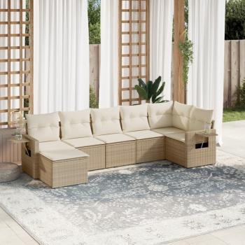 ARDEBO.de - 7-tlg. Garten-Sofagarnitur mit Kissen Beige Poly Rattan