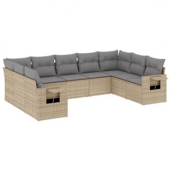 9-tlg. Garten-Sofagarnitur mit Kissen Beige Poly Rattan