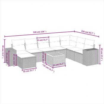 9-tlg. Garten-Sofagarnitur mit Kissen Grau Poly Rattan