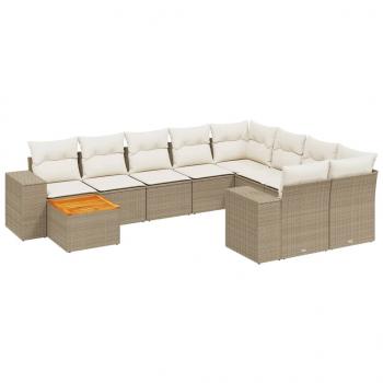 10-tlg. Garten-Sofagarnitur mit Kissen Beige Poly Rattan