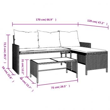 Gartensofa in L-Form mit Tisch und Kissen Beige Poly Rattan