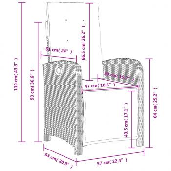 5-tlg. Garten-Essgruppe mit Kissen Grau Poly Rattan