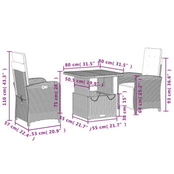 3-tlg. Garten-Essgruppe mit Kissen Beige Poly Rattan